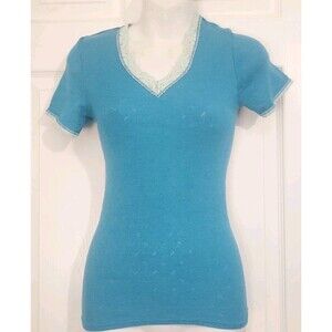 Vintage Gap Womens Top XS/S Blue Lace Babydoll Fairy Y2K Cottage Made in UK